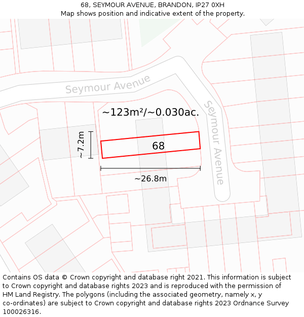 68, SEYMOUR AVENUE, BRANDON, IP27 0XH: Plot and title map
