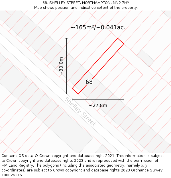 68, SHELLEY STREET, NORTHAMPTON, NN2 7HY: Plot and title map