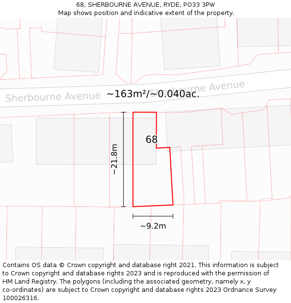 68, SHERBOURNE AVENUE, RYDE, PO33 3PW: Plot and title map