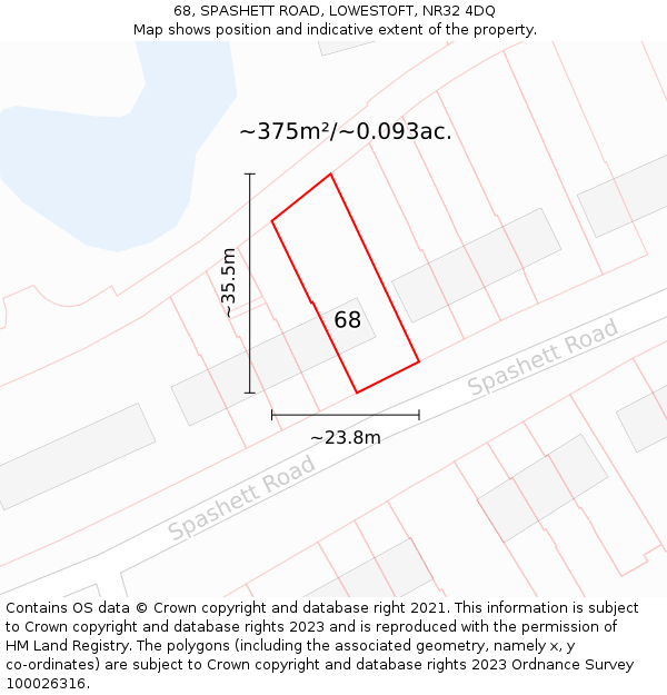 68, SPASHETT ROAD, LOWESTOFT, NR32 4DQ: Plot and title map