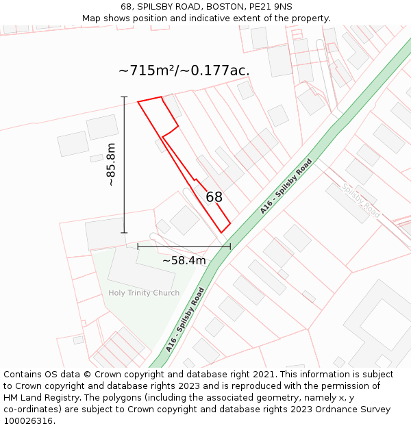 68, SPILSBY ROAD, BOSTON, PE21 9NS: Plot and title map