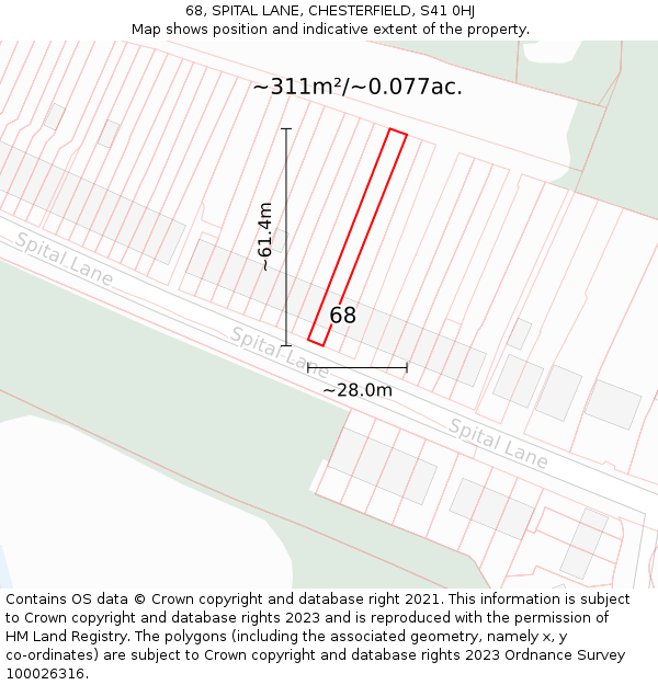 68, SPITAL LANE, CHESTERFIELD, S41 0HJ: Plot and title map