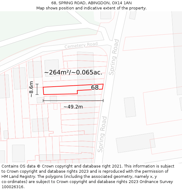 68, SPRING ROAD, ABINGDON, OX14 1AN: Plot and title map