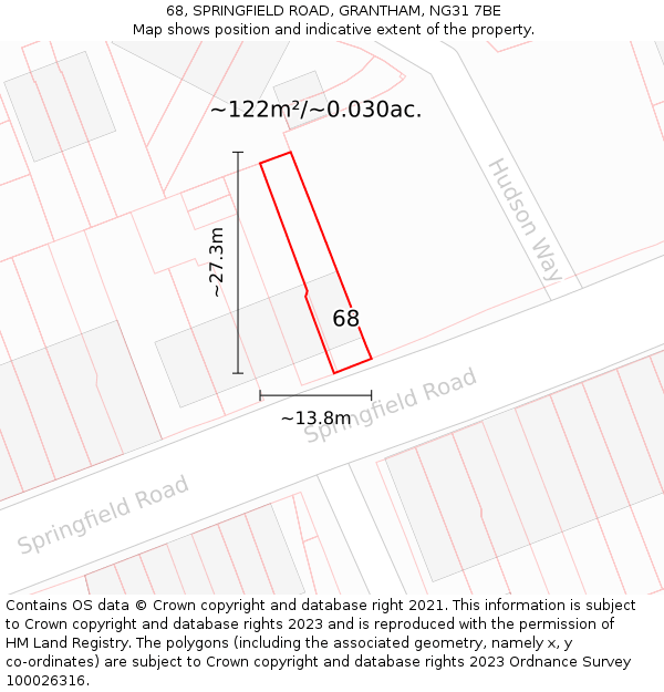 68, SPRINGFIELD ROAD, GRANTHAM, NG31 7BE: Plot and title map