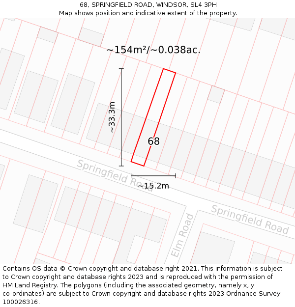 68, SPRINGFIELD ROAD, WINDSOR, SL4 3PH: Plot and title map