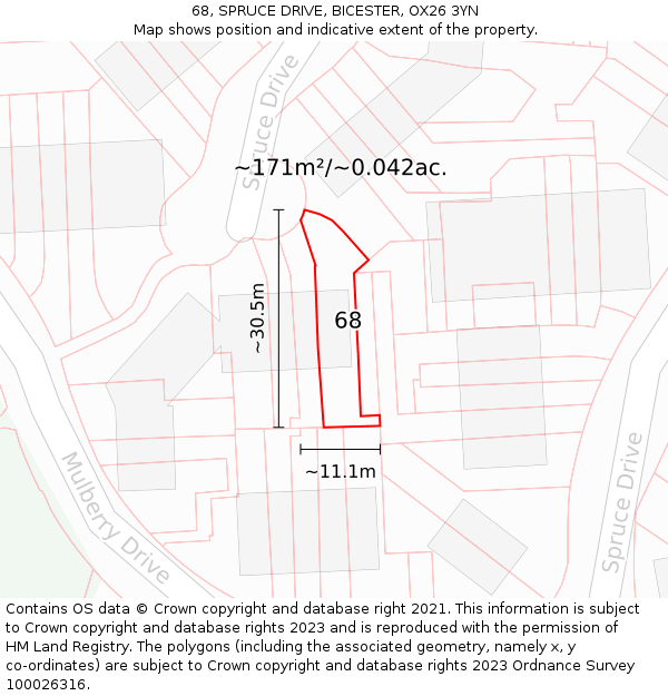 68, SPRUCE DRIVE, BICESTER, OX26 3YN: Plot and title map