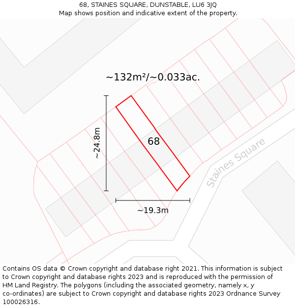 68, STAINES SQUARE, DUNSTABLE, LU6 3JQ: Plot and title map