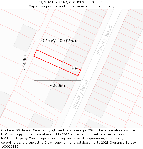 68, STANLEY ROAD, GLOUCESTER, GL1 5DH: Plot and title map