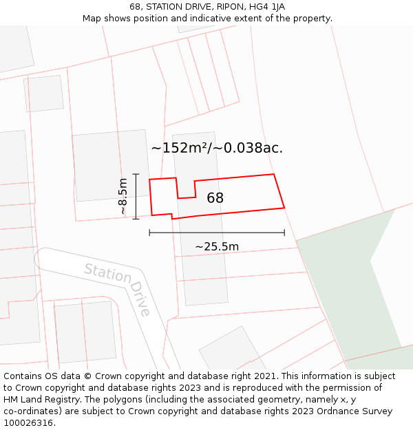 68, STATION DRIVE, RIPON, HG4 1JA: Plot and title map