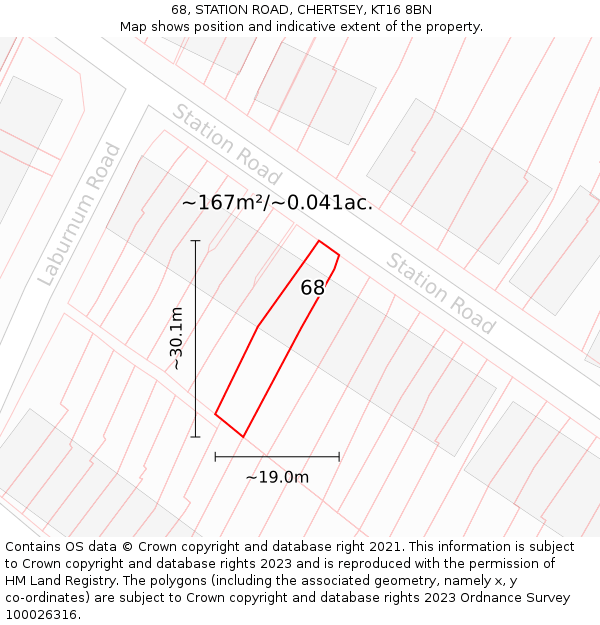 68, STATION ROAD, CHERTSEY, KT16 8BN: Plot and title map