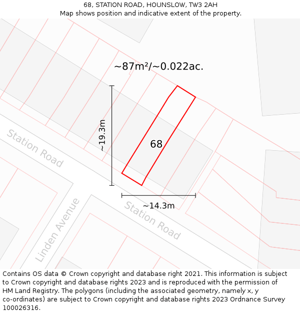 68, STATION ROAD, HOUNSLOW, TW3 2AH: Plot and title map