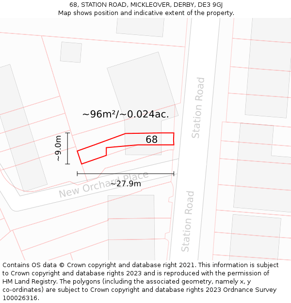 68, STATION ROAD, MICKLEOVER, DERBY, DE3 9GJ: Plot and title map