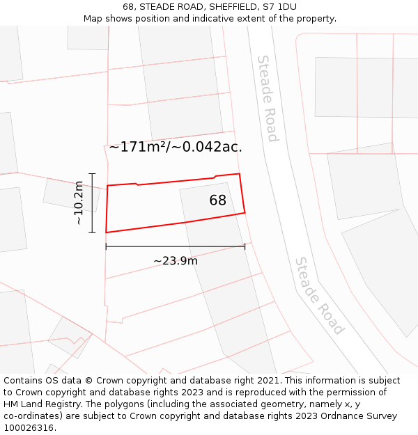 68, STEADE ROAD, SHEFFIELD, S7 1DU: Plot and title map