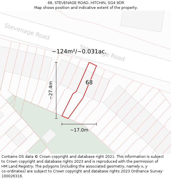 68, STEVENAGE ROAD, HITCHIN, SG4 9DR: Plot and title map
