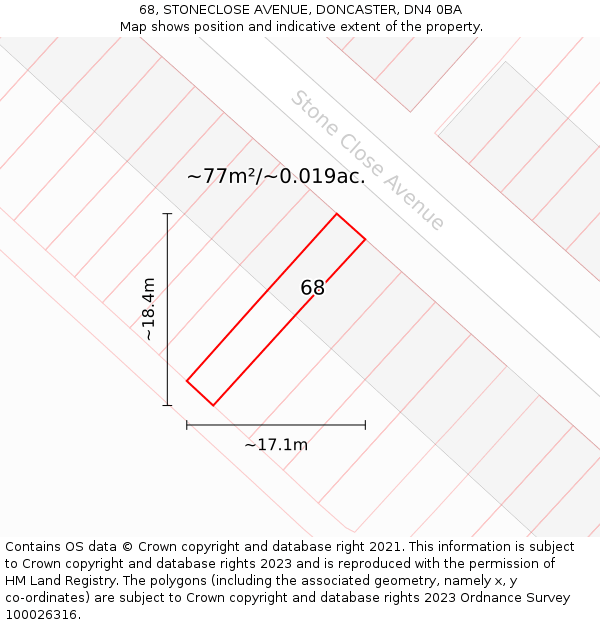 68, STONECLOSE AVENUE, DONCASTER, DN4 0BA: Plot and title map