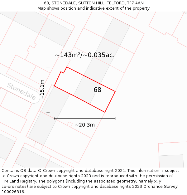 68, STONEDALE, SUTTON HILL, TELFORD, TF7 4AN: Plot and title map