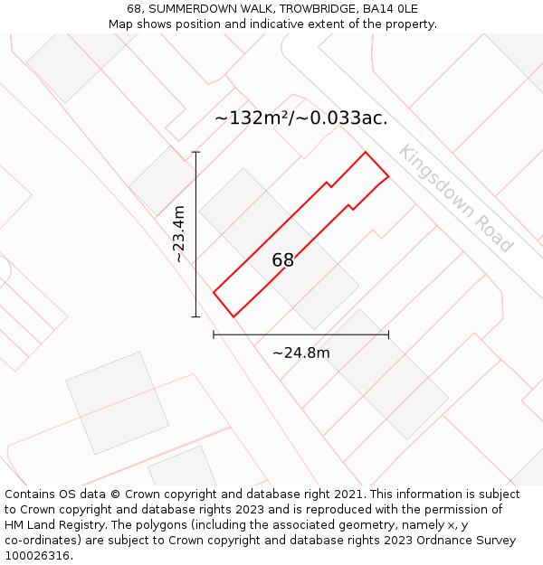 68, SUMMERDOWN WALK, TROWBRIDGE, BA14 0LE: Plot and title map