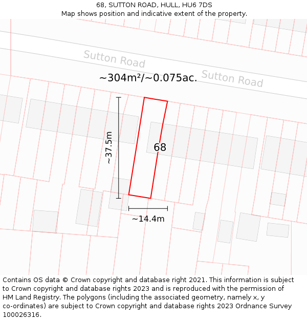 68, SUTTON ROAD, HULL, HU6 7DS: Plot and title map