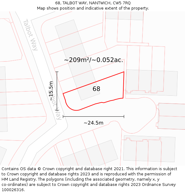 68, TALBOT WAY, NANTWICH, CW5 7RQ: Plot and title map