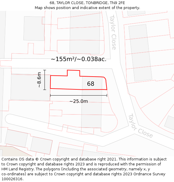 68, TAYLOR CLOSE, TONBRIDGE, TN9 2FE: Plot and title map
