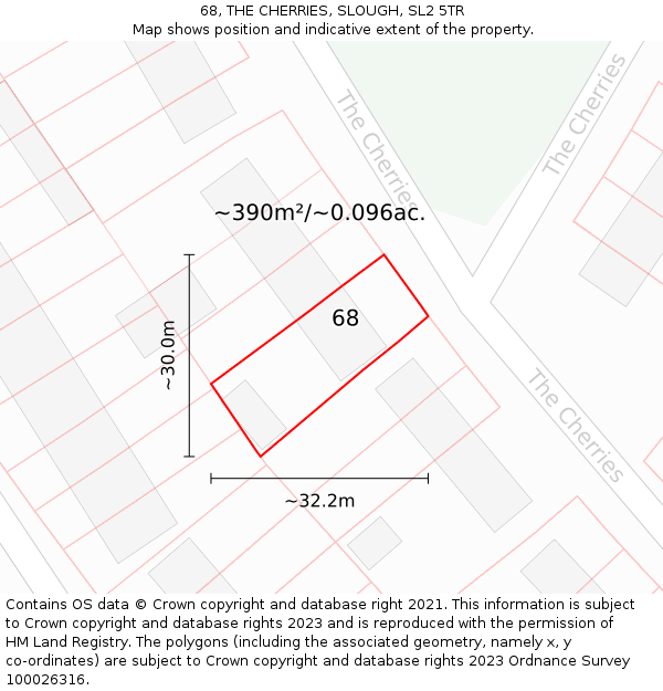 68, THE CHERRIES, SLOUGH, SL2 5TR: Plot and title map