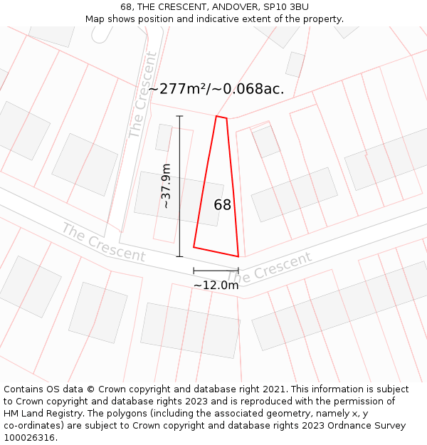 68, THE CRESCENT, ANDOVER, SP10 3BU: Plot and title map