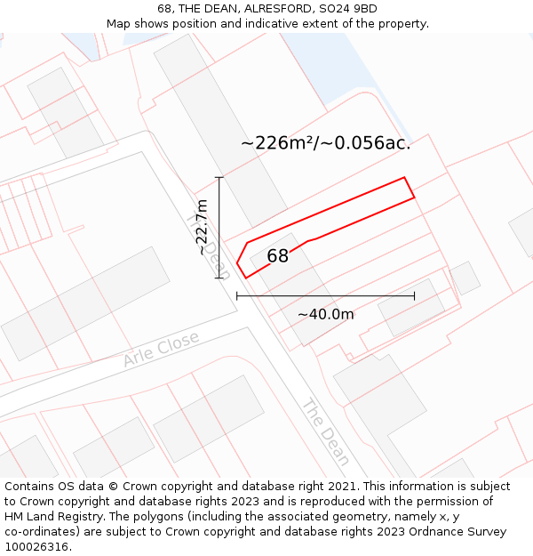 68, THE DEAN, ALRESFORD, SO24 9BD: Plot and title map