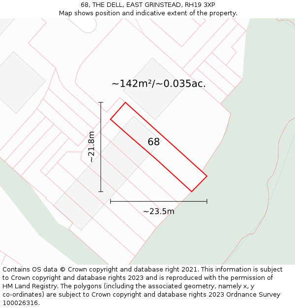 68, THE DELL, EAST GRINSTEAD, RH19 3XP: Plot and title map