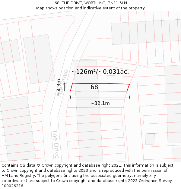 68, THE DRIVE, WORTHING, BN11 5LN: Plot and title map