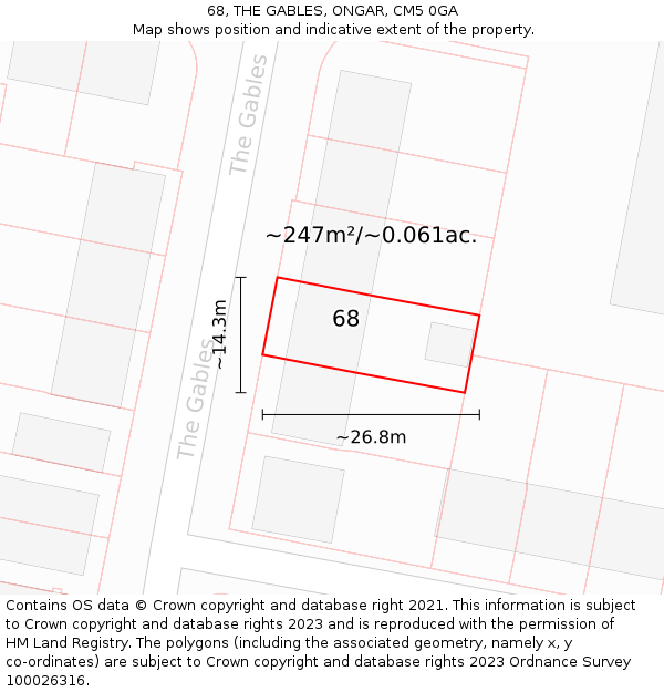 68, THE GABLES, ONGAR, CM5 0GA: Plot and title map