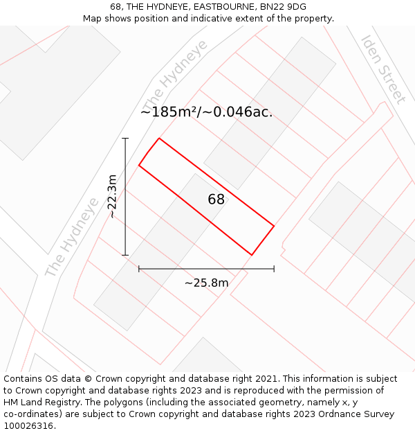 68, THE HYDNEYE, EASTBOURNE, BN22 9DG: Plot and title map