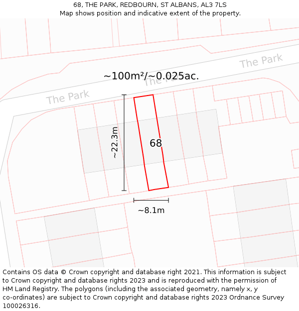 68, THE PARK, REDBOURN, ST ALBANS, AL3 7LS: Plot and title map