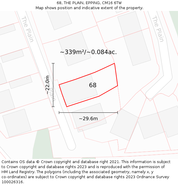 68, THE PLAIN, EPPING, CM16 6TW: Plot and title map
