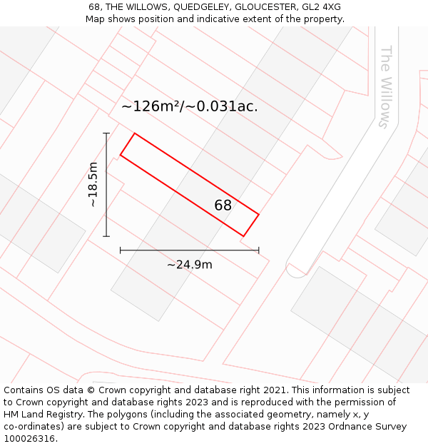 68, THE WILLOWS, QUEDGELEY, GLOUCESTER, GL2 4XG: Plot and title map