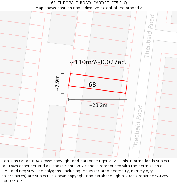 68, THEOBALD ROAD, CARDIFF, CF5 1LQ: Plot and title map