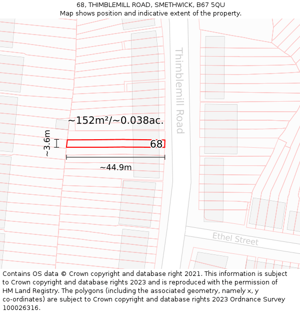68, THIMBLEMILL ROAD, SMETHWICK, B67 5QU: Plot and title map