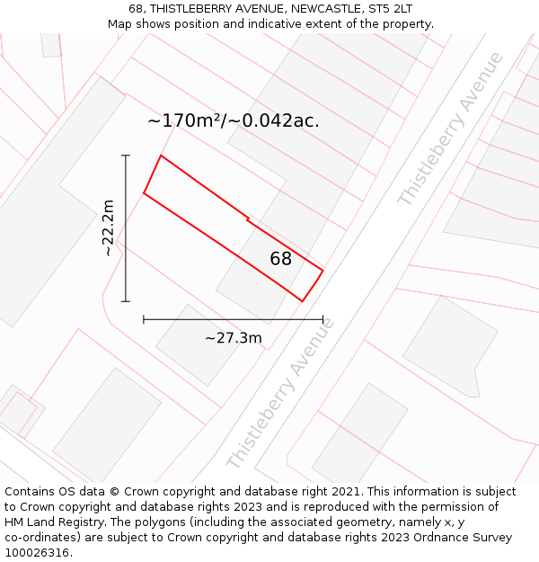 68, THISTLEBERRY AVENUE, NEWCASTLE, ST5 2LT: Plot and title map