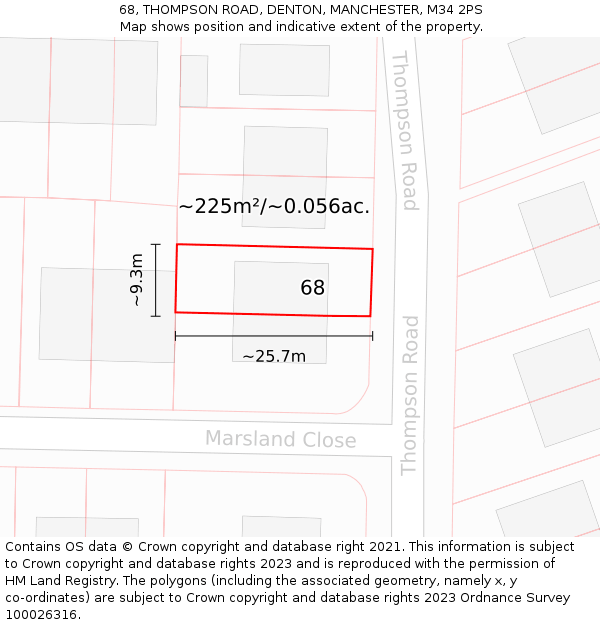 68, THOMPSON ROAD, DENTON, MANCHESTER, M34 2PS: Plot and title map