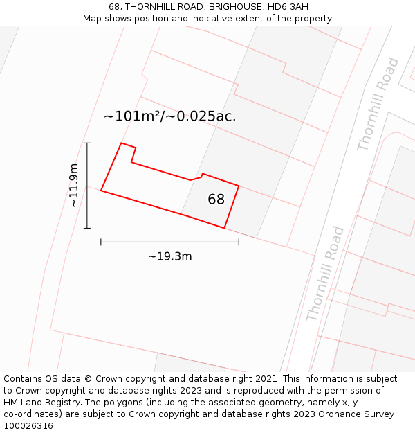 68, THORNHILL ROAD, BRIGHOUSE, HD6 3AH: Plot and title map