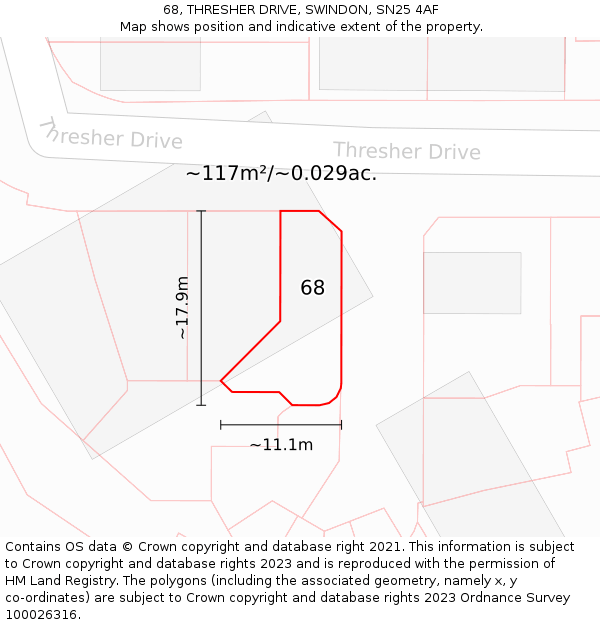 68, THRESHER DRIVE, SWINDON, SN25 4AF: Plot and title map