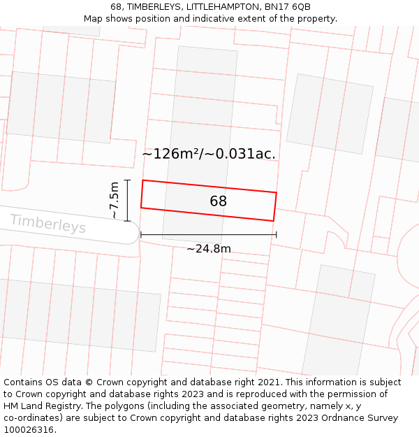 68, TIMBERLEYS, LITTLEHAMPTON, BN17 6QB: Plot and title map