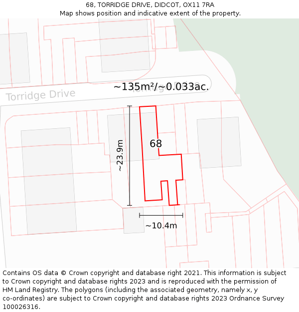 68, TORRIDGE DRIVE, DIDCOT, OX11 7RA: Plot and title map