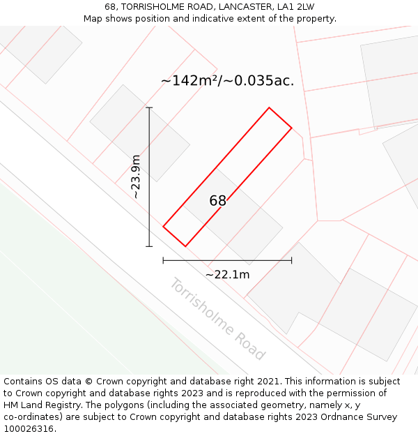 68, TORRISHOLME ROAD, LANCASTER, LA1 2LW: Plot and title map