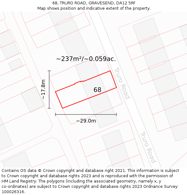 68, TRURO ROAD, GRAVESEND, DA12 5RF: Plot and title map