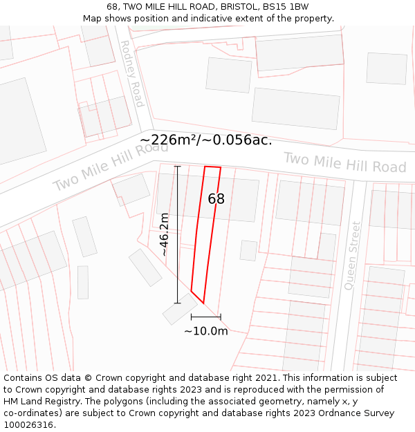 68, TWO MILE HILL ROAD, BRISTOL, BS15 1BW: Plot and title map