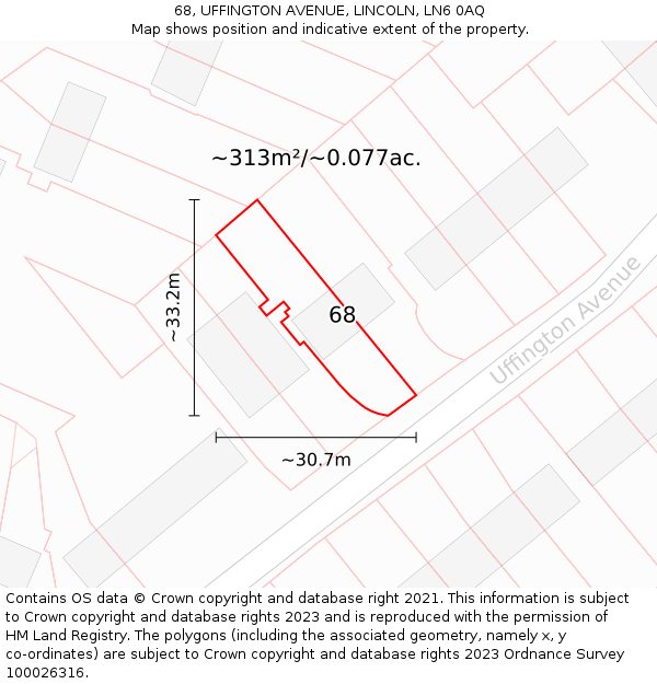 68, UFFINGTON AVENUE, LINCOLN, LN6 0AQ: Plot and title map