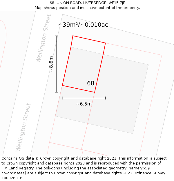 68, UNION ROAD, LIVERSEDGE, WF15 7JF: Plot and title map