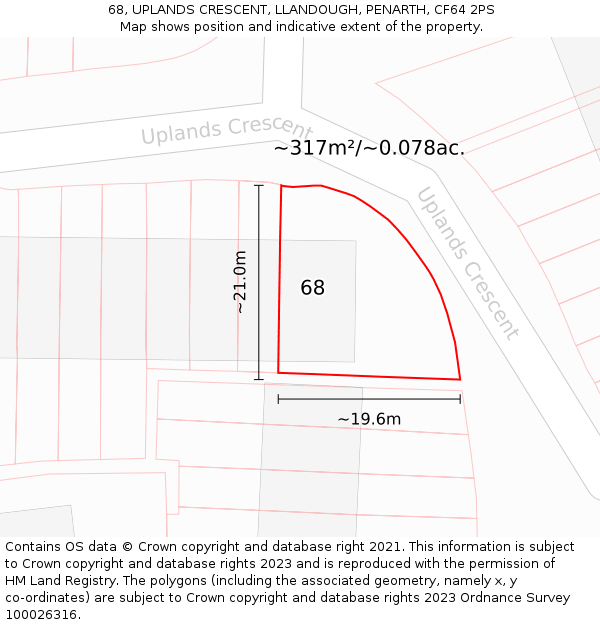 68, UPLANDS CRESCENT, LLANDOUGH, PENARTH, CF64 2PS: Plot and title map