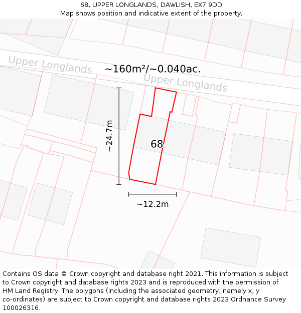 68, UPPER LONGLANDS, DAWLISH, EX7 9DD: Plot and title map