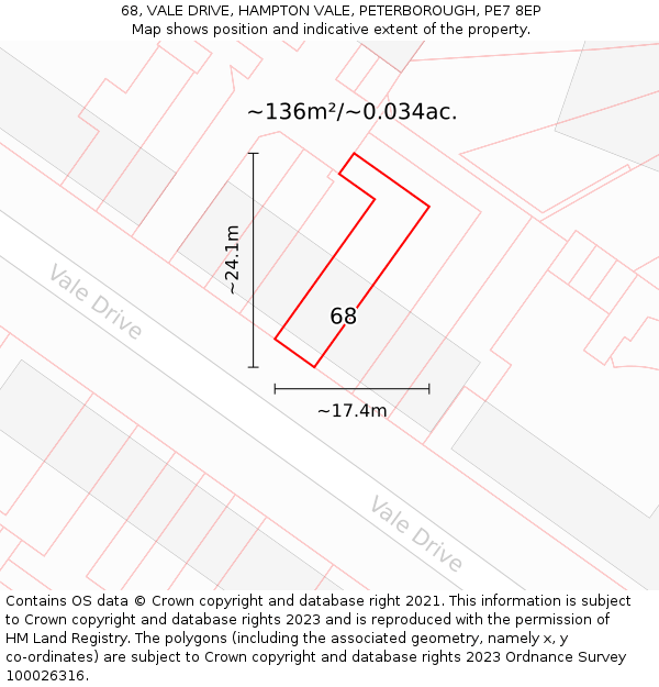 68, VALE DRIVE, HAMPTON VALE, PETERBOROUGH, PE7 8EP: Plot and title map